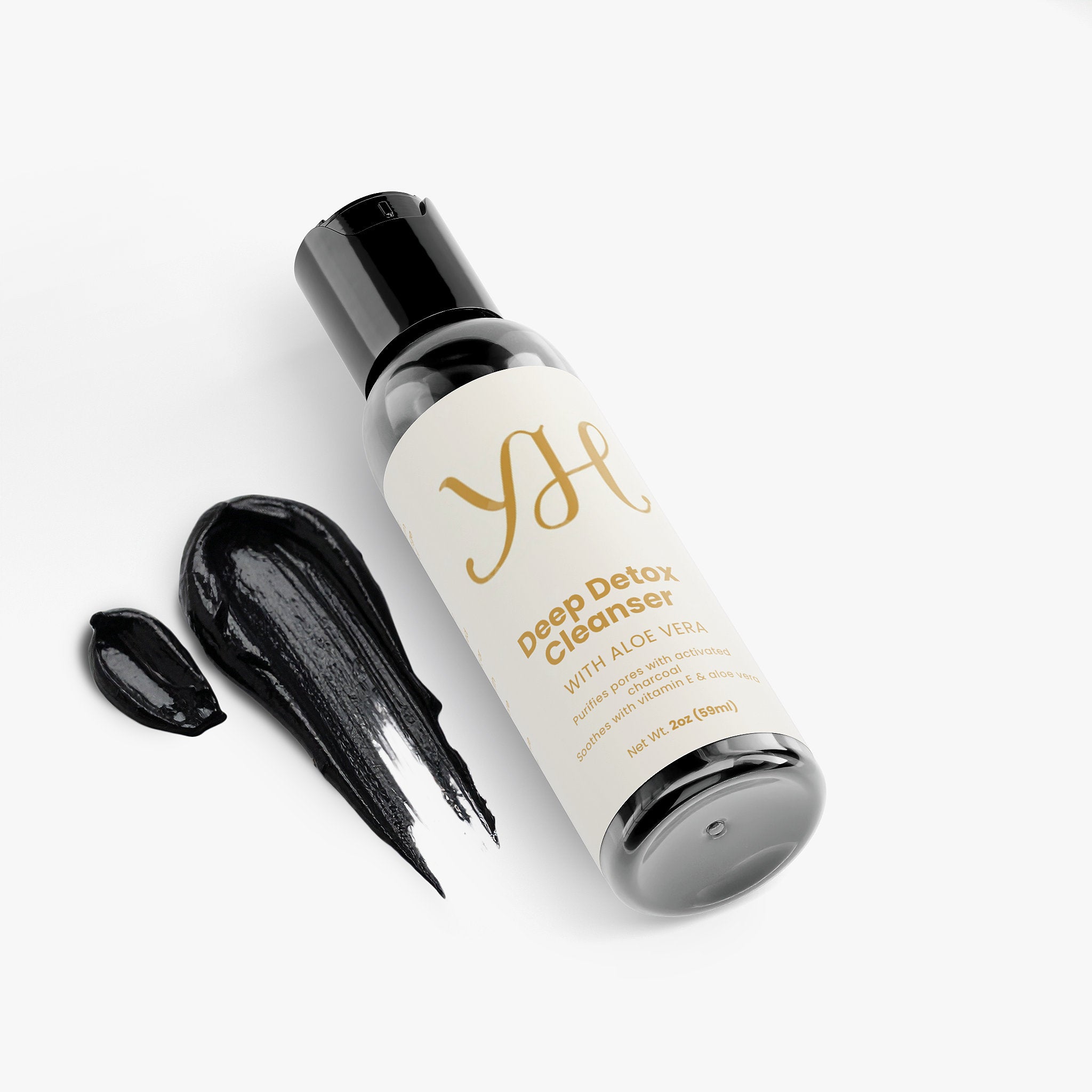 Bottle of 'SH Deep Detox Cleanser' with black cleansing paste on a white background